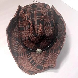 Renegade Cowboy Western Hat | Weaved Straw Black & Brown | Embellished | sz S